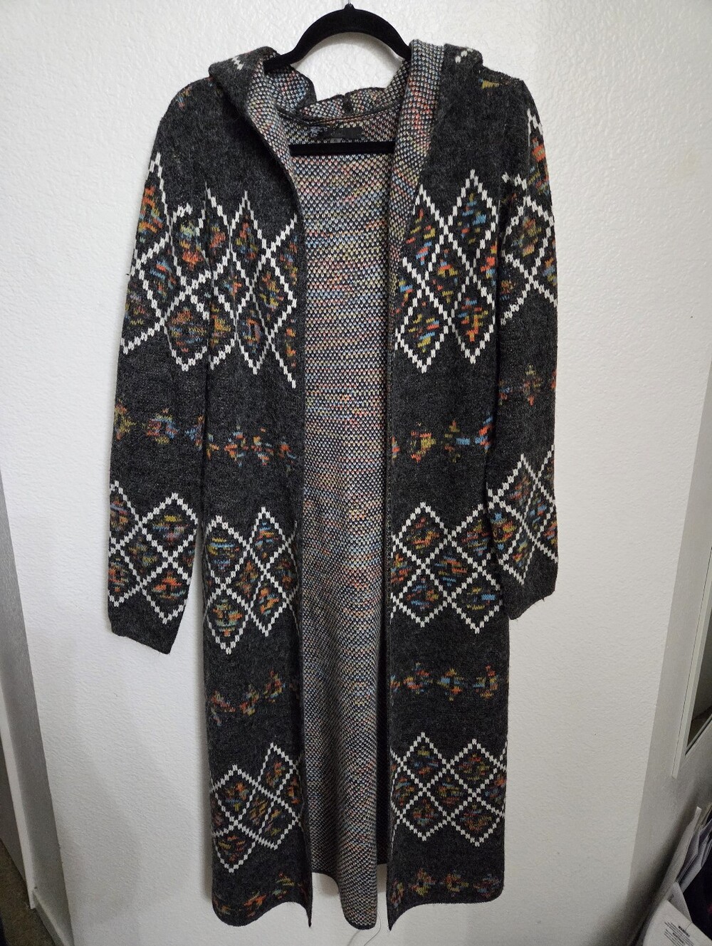 SIONI long-line open-front duster cardigan geometric print Women's Size Xlarge
